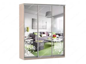 Шкаф купе Модерн 1776х600 3-х дверный 3-х секционный зеркальный с пескоструем №3 ясень