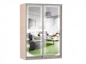 Шкаф купе Модерн 1490х600 2-х дверный 2-х секционный зеркальный с пескоструем №1 ясень