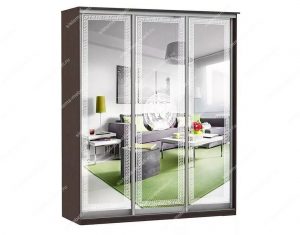 Шкаф купе Модерн 1776х450 3-х дверный 2-х секционный зеркальный с пескоструем №1 венге