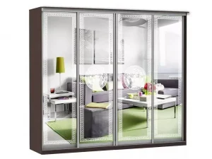 Шкаф купе Модерн 2362х450 4-х дверный 3-х секционный зеркальный с пескоструем №1 венге