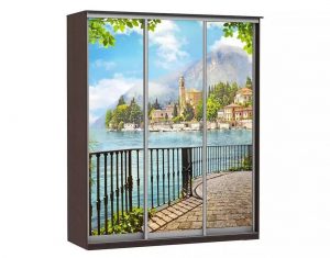 Шкаф купе Модерн 2076х600 3-х дверный 3-х секционный фотопечать №4 венге