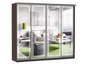 Шкаф купе Модерн 2362х600 4-х дверный 3-х секционный зеркальный с пескоструем №1 венге