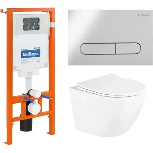 Комплект 5 в 1 BelBagno Uno BB3105CHR/SC/BB002-80/BB005-PR-CHROME с кнопкой хром глянцевый