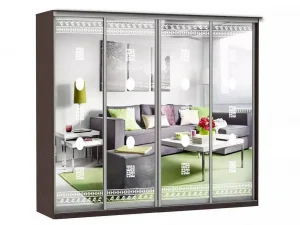 Шкаф купе Модерн 2362х600 4-х дверный 4-х секционный зеркальный с пескоструем №2 венге