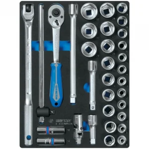 Набор торцевых головок 1/2 с принадлежностями, шестигранные, ложемент, 33 предмета, KING TONY