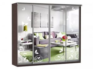 Шкаф купе Модерн 2362х600 4-х дверный 4-х секционный зеркальный с пескоструем №4 венге