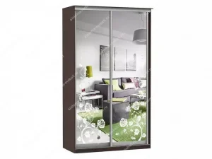 Шкаф купе Модерн 1190х600 2-х дверный зеркальный с пескоструем №3 венге