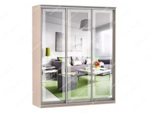 Шкаф купе Модерн 1776х600 3-х дверный 2-х секционный зеркальный с пескоструем №1 ясень