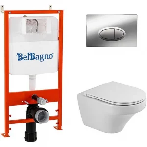 Комплект 5 в 1 BelBagno Duet Tornado CZR-2462-TH-TOR/CZR-870-SC/BB026/BB051CR с кнопкой хром глянцевый