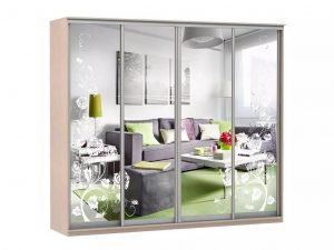 Шкаф купе Модерн 2362х450 4-х дверный 3-х секционный зеркальный с пескоструем №3 ясень