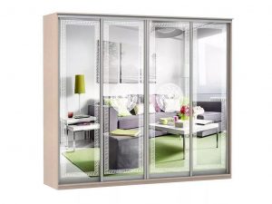 Шкаф купе Модерн 2362х450 4-х дверный 4-х секционный зеркальный с пескоструем №1 ясень