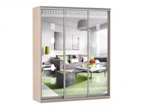 Шкаф купе Модерн 2076х600 3-х дверный 3-х секционный зеркальный с пескоструем №2 ясень