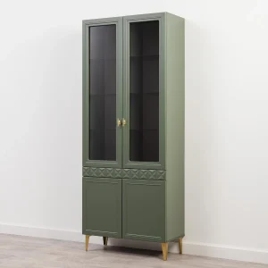 Марион шкаф-витрина 16.397.02 Дымчатый зеленый / Олива шагрень