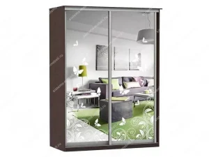 Шкаф купе Модерн 1490х600 2-х дверный 2-х секционный зеркальный с пескоструем №4 венге