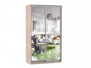 Шкаф купе Модерн 1190х450 2-х дверный 2-х секционный зеркальный с пескоструем №4 ясень
