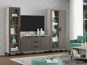 Марсель гостиная комплектация 2 Дуб Крафт серый/Софт графит