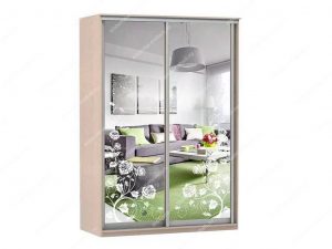 Шкаф купе Модерн 1490х600 2-х дверный 2-х секционный зеркальный с пескоструем №3 ясень