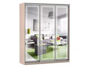 Шкаф купе Модерн 2076х600 3-х дверный 3-х секционный зеркальный с пескоструем №1 ясень