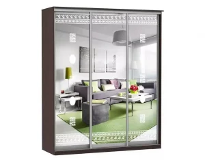 Шкаф купе Модерн 2076х600 3-х дверный 3-х секционный зеркальный с пескоструем №2 венге