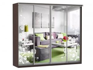 Шкаф купе Модерн 2362х450 4-х дверный 3-х секционный зеркальный с пескоструем №3 венге