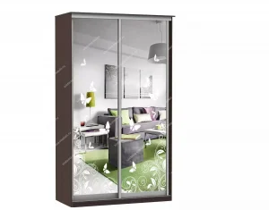 Шкаф купе Модерн 1490х450 2-х дверный 2-х секционный зеркальный с пескоструем №4 венге