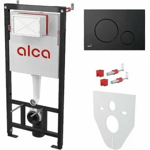 Инсталляция для подвесного унитаза Set 4 в 1 AlcaPlast Sadromodul AM101/1120-4:1 RU M678-0001 с кнопкой черный матовый