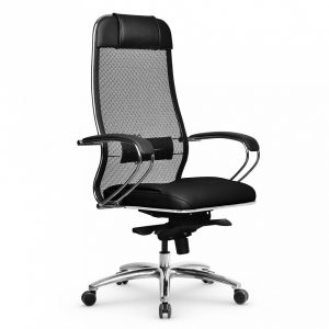 Офисное кресло "Samurai SL-1.04 Infinity Easy Clean", высокая широкая эргономичная спинка - сетка армированная арамидным волокном, широкое сиденье - экокожа, подлокотники, подголовник, стальной каркас, основание зеркальное литое, 5 колес, нагрузка до