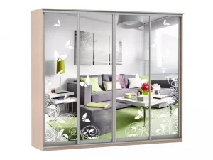 Шкаф купе Модерн 2362х600 4-х дверный 4-х секционный зеркальный с пескоструем №4 ясень