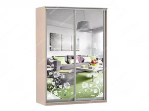 Шкаф купе Модерн 1490х450 2-х дверный 2-х секционный зеркальный с пескоструем №3 ясень