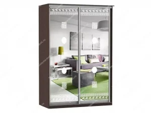 Шкаф купе Модерн 1490х600 2-х дверный 2-х секционный зеркальный с пескоструем №2 венге
