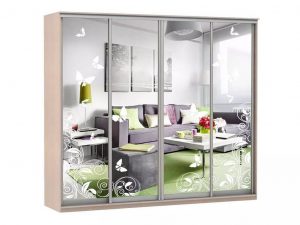 Шкаф купе Модерн 2362х450 4-х дверный 3-х секционный зеркальный с пескоструем №4 ясень