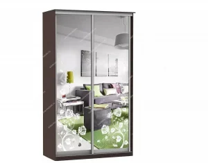 Шкаф купе Модерн 1490х450 2-х дверный 2-х секционный зеркальный с пескоструем №3 венге