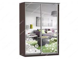 Шкаф купе Модерн 1490х600 2-х дверный 2-х секционный зеркальный с пескоструем №3 венге