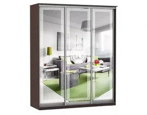 Шкаф купе Модерн 2076х600 3-х дверный 3-х секционный зеркальный с пескоструем №1 венге