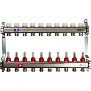 Группа коллекторная с расходомерами 10 отводов 1"в/в x ¾"ек Stout SMS 0917 000010