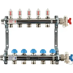 Группа коллекторная с расходомерами 5 отводов 1"н/н x ¾"ек Rehau HKV-D 12080511002