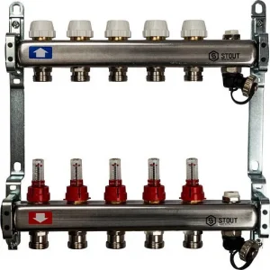 Группа коллекторная с расходомерами 8 отводов 1"в/в x ¾"ек Stout SMS-0927-000008
