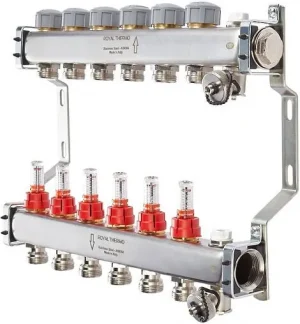 Группа коллекторная с расходомерами 9 отводов 1"в/в x ¾"ек Royal Thermo RTE 52.109