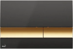 Клавиша смыва для унитаза AlcaPlast M1728-5 кнопки/золото, панель/черный глянцевый