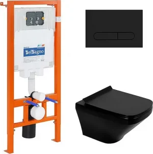 Комплект 5 в 1 BelBagno Sela BB3201CHR-MB/BB3201SC-MB/BB002-80/BB007-PR-NERO.M с кнопкой черный матовый