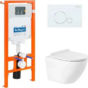 Комплект 5 в 1 BelBagno Sfera-R BB046CHR/BB2111SC/BB002-80/BB014-SR-BIANCO с кнопкой белый глянцевый