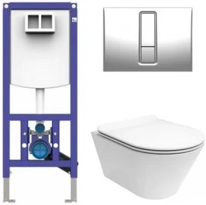 Комплект 5 в 1 Sanit INEO PLUS 90.733.00..S004+16.750.81..0000+PLMR.wc.02+PLMR.seat.02/WHT с кнопкой хром глянцевый