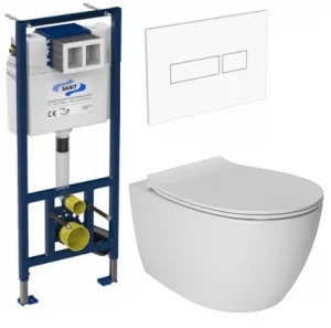 Комплект 5 в 1 Sanit М 603 90.506.00..0000+10AR02010SV+40D40200I-S с кнопкой 16.603.01 белый глянцевый