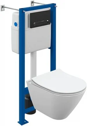 Комплект 6 в 1 Cersanit City Smart CO DPL EO slim LP/Vector/Estetica 68305 с кнопкой Estetica черный матовый с рамкой хром