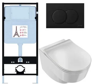 Комплект 6 в 1 Jacob Delafon Odeon Rive Gauche EDR103-BL с кнопкой E36496-BL черный матовый