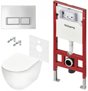 Комплект 6 в 1 TECEspring Base R K401201WCR с кнопкой TECEspring V 9940201 хром глянцевый/хром матовый