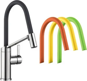 Смеситель для кухни с гибким изливом Blanco Viu-S 4 цветных съемных шланга хром/чёрный/зелёный/оранжевый/желтый 524813