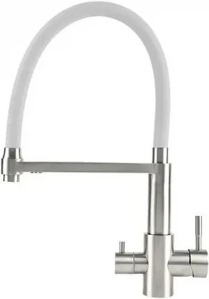Смеситель для кухни с подключением к фильтру и выдвижным изливом Osgard Resa никель/белый 88393
