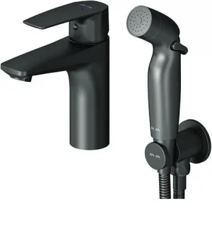 Смеситель для раковины с гигиеническим душем Am.Pm Gem чёрный матовый F90A03022