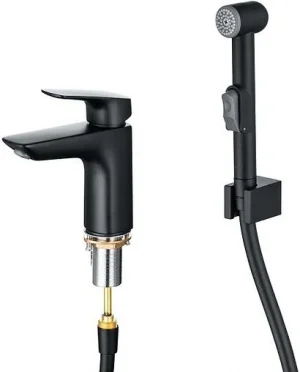 Смеситель для раковины с гигиеническим душем Aquatek Вега чёрный матовый AQ1012MB